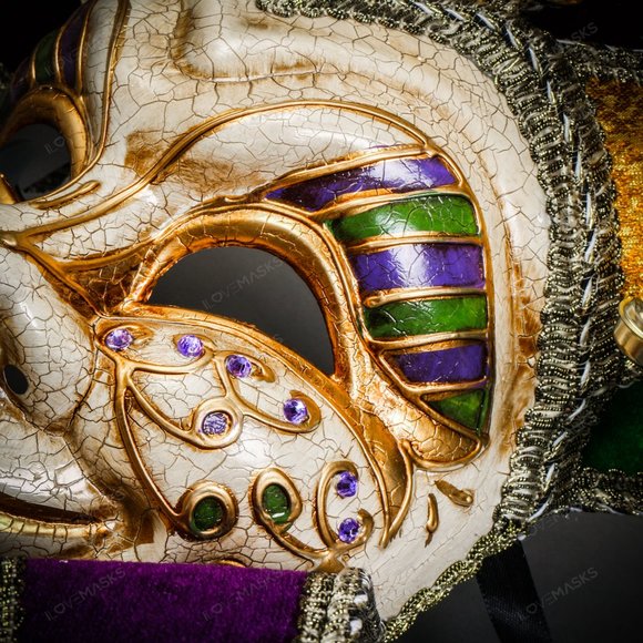 Mardi Gras Luxury Jester Crackle Joker Venetian Masquerade Theater Act Face Mask - Picture 7 of 9